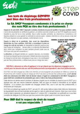 La SA SNCF Voyageurs condamnée à la prise en charge des tests PCR au titre des frais professionnels !