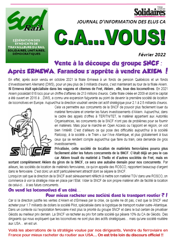 Vente à la découpe du groupe SNCF : Après ERMEWA, Farandou s’apprête à vendre AKIEM !