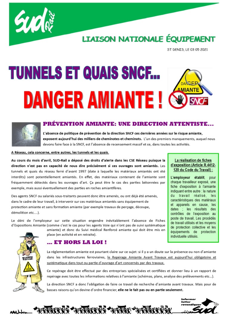 Tunnels et quais SNCF : ATTENTION DANGER AMIANTE !