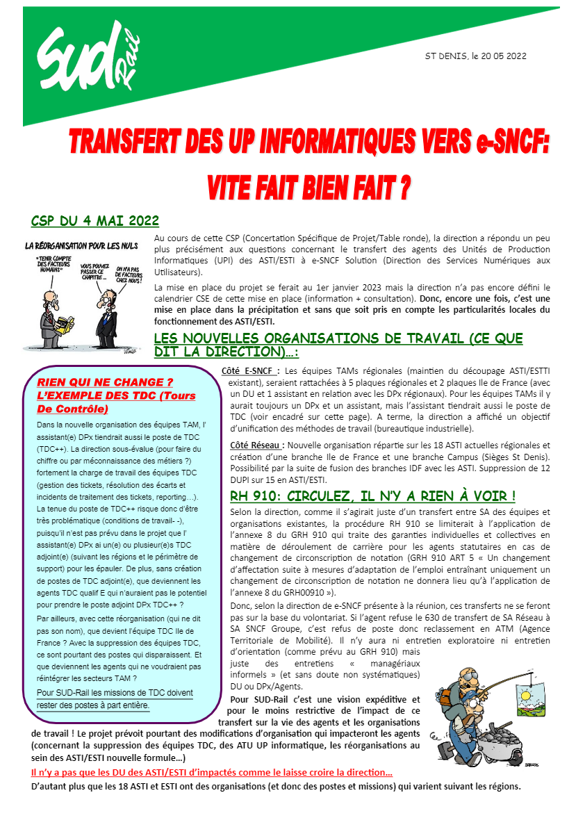 Transfert des UP informatiques vers e-SNCF : vite fait bien fait ?