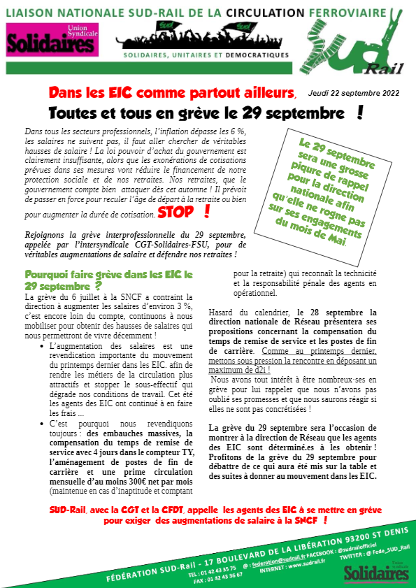 Dans les EIC comme partout ailleurs, tous en grève le 29 septembre !