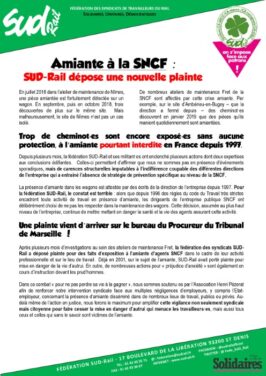 Amiante à la SNCF : SUD-Rail dépose une nouvelle plainte