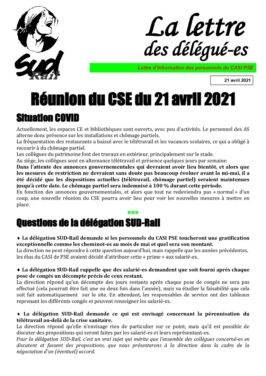 Réunion du CSE du 21 avril 2021