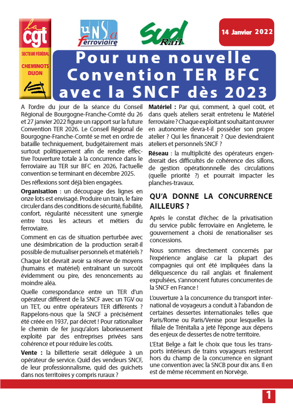 Pour une nouvelle convention TER BFC avec la SNCF dès 2023