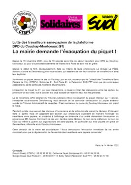 Lutte des travailleurs sans-papiers de la plateforme DPD du coudray-Montceaux : La mairie demande l’évacuation du piquet !