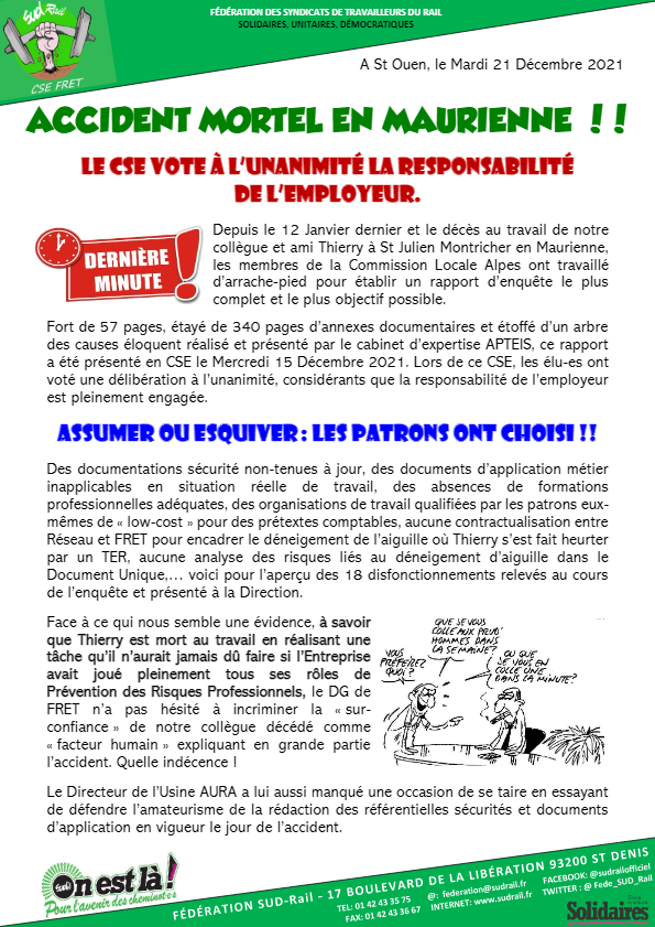 Accident mortel en Maurienne : le CSE vote à l’unanimité la responsabilité de l’employeur