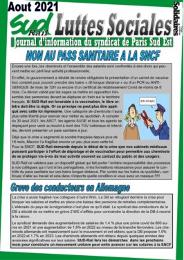 Non au PASS sanitaire à la SNCF, Grève des conducteurs en Aleemagne et autres infos