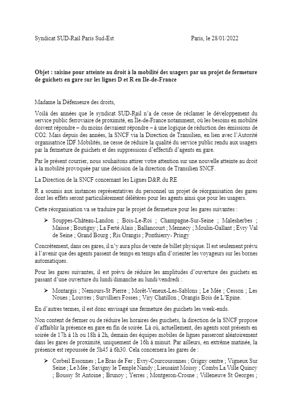 Saisine de la défenseuse des droits pour atteinte à la mobilité des usagers des transports en Ile de France